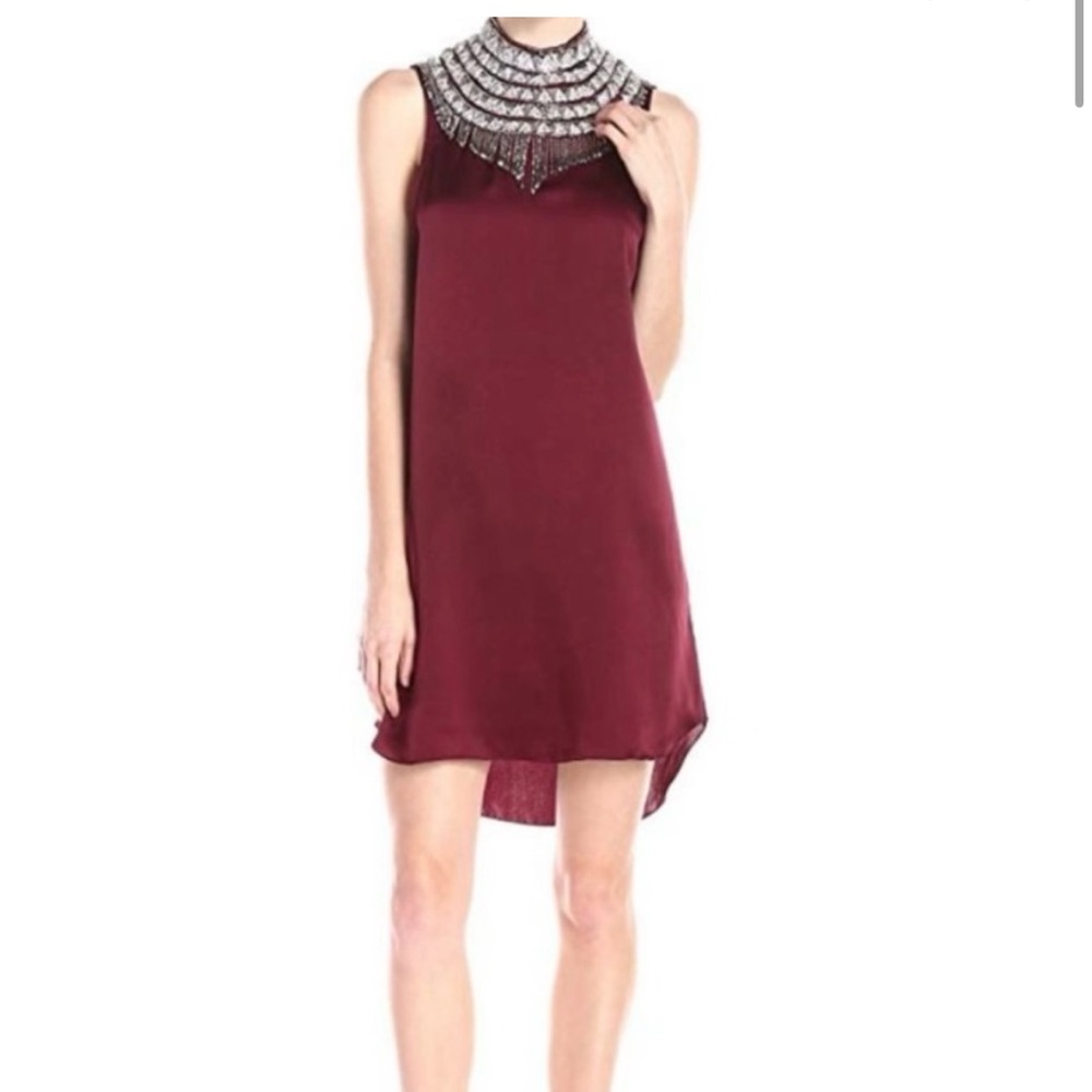 Haute Hippie Burgundy Bedazzled Crystal Halter Sheath Dress